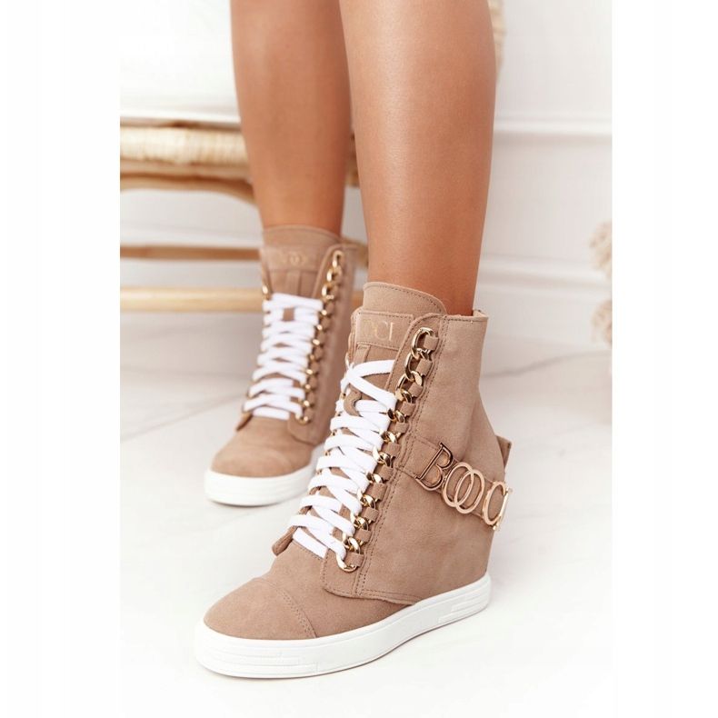 Women's Suede Sneakers BOOCI Golden Letters Bright Camel brown 1