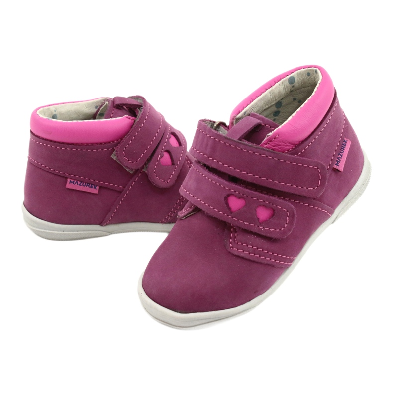 Mazurek Leather sports shoes with Velcro 1355 fuchsia-pink 3