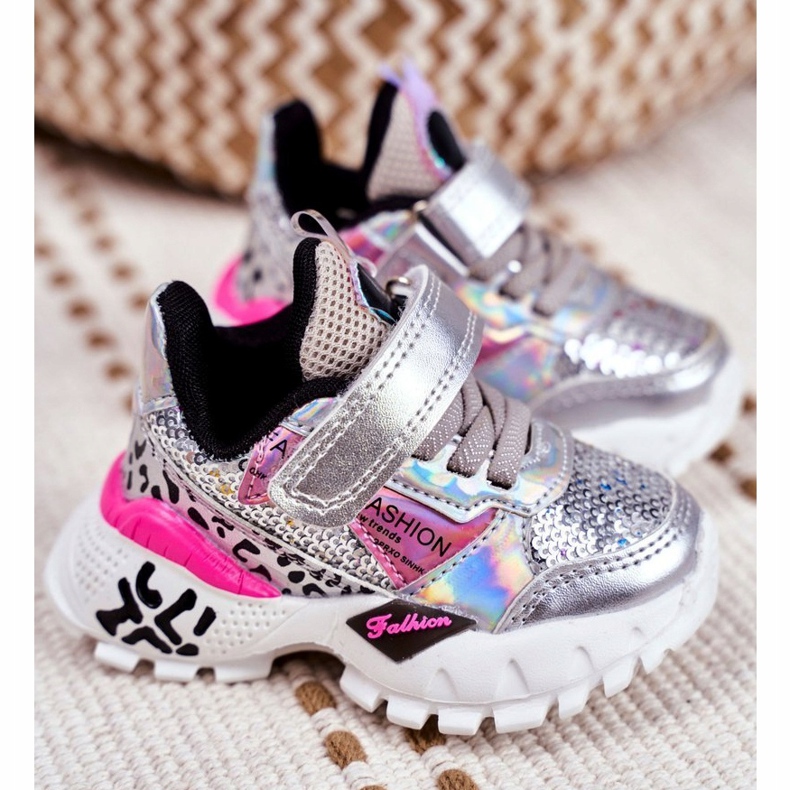 FRROCK Sport Children's Shoes With Velcro Silver Be Happy grey 1