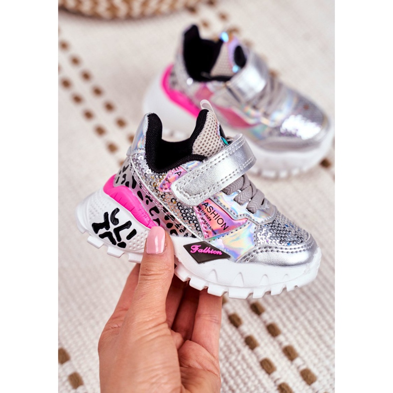 FRROCK Sport Children's Shoes With Velcro Silver Be Happy grey 2