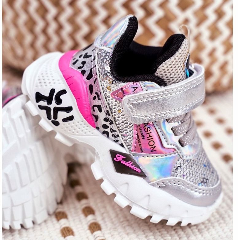 FRROCK Sport Children's Shoes With Velcro Silver Be Happy grey 3