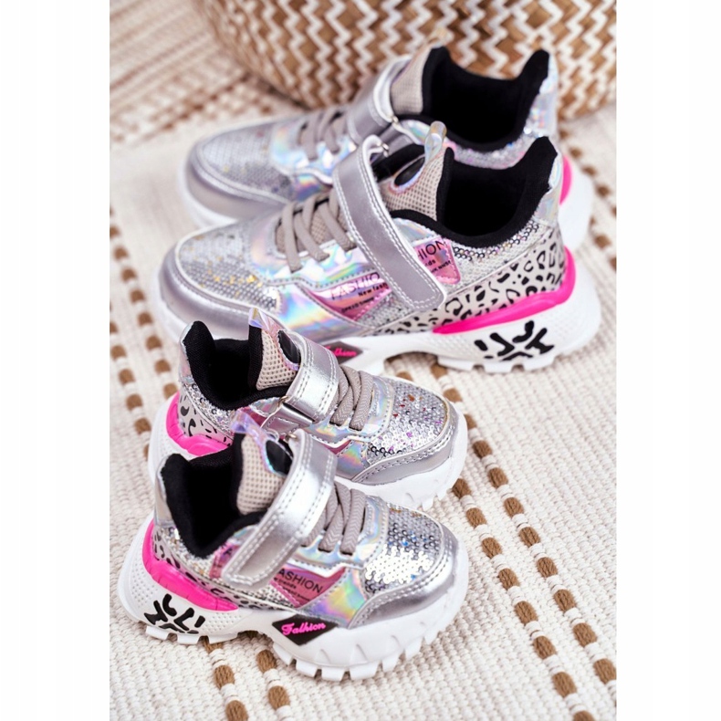 FRROCK Sport Children's Shoes With Velcro Silver Be Happy grey 4