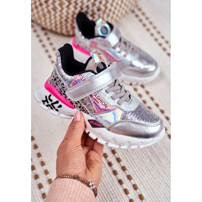 FRROCK Sport Children's Shoes With Velcro Silver Be Happy grey 5