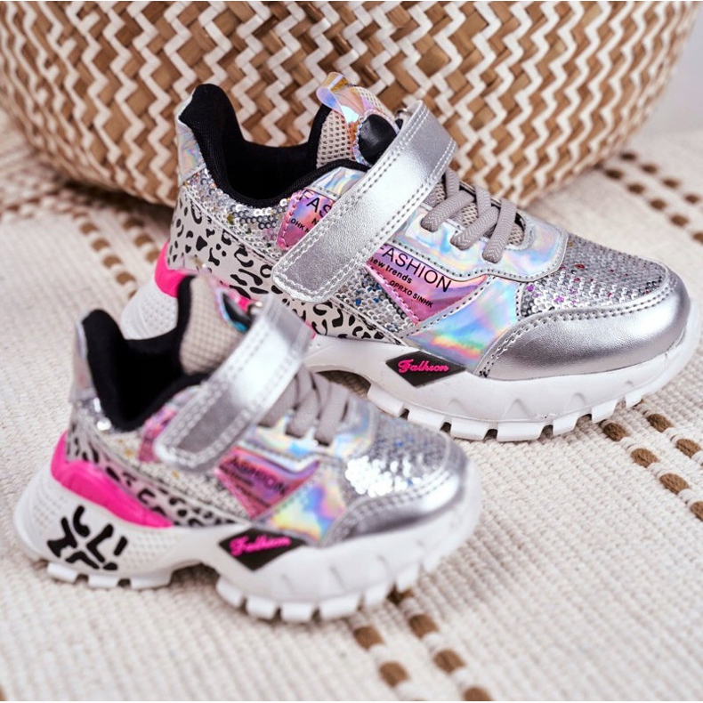 FRROCK Sport Children's Shoes With Velcro Silver Be Happy grey 6