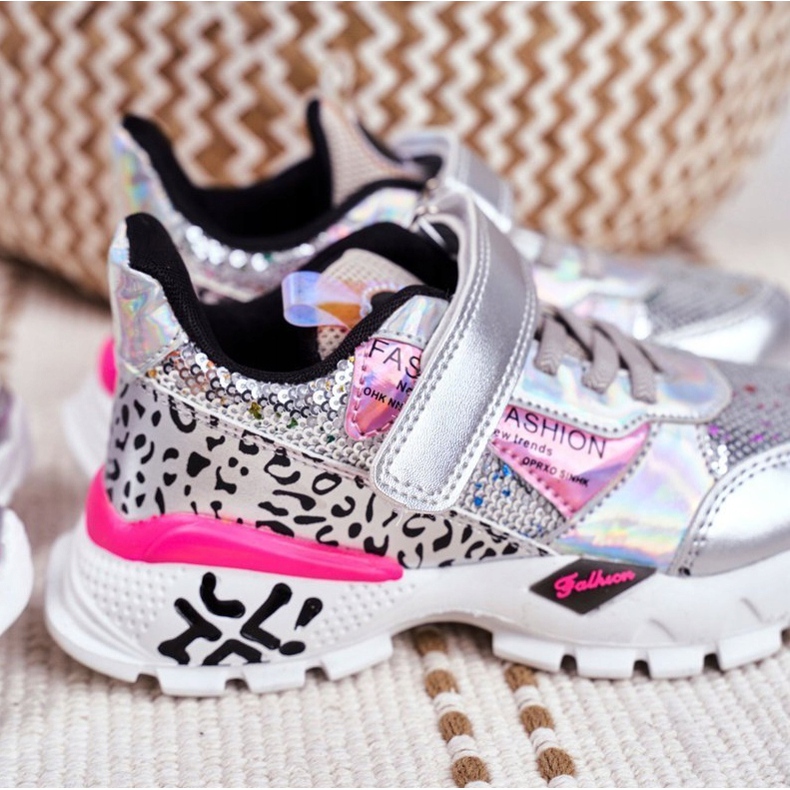 FRROCK Sport Children's Shoes With Velcro Silver Be Happy grey 7