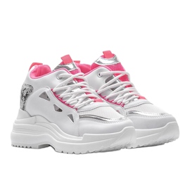 White and pink Felicia snake sneakers 1