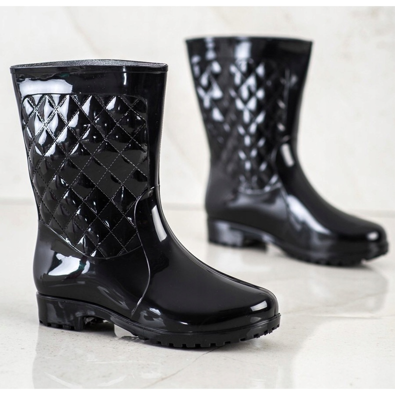Bona Shiny Quilted Wellies black 1