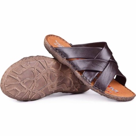 Kampol Men's leather slippers 214 / BR brown 1