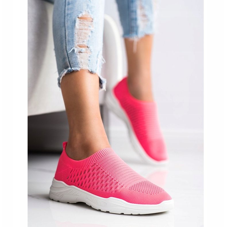 Ideal Shoes Comfortable openwork sneakers pink 2