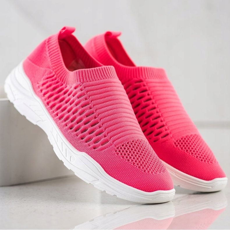 Ideal Shoes Comfortable openwork sneakers pink 1