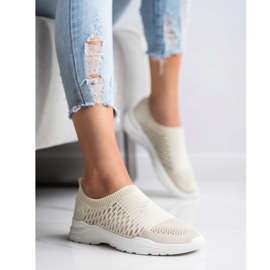 Ideal Shoes Comfortable openwork sneakers beige 1