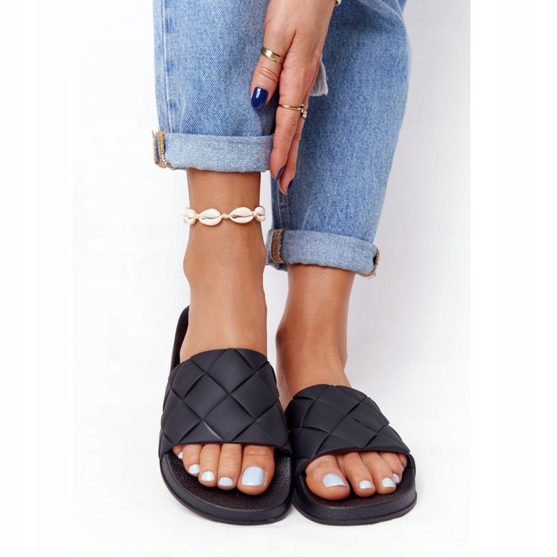 PS1 Women's Black Rubber Slippers Let's Swim 1 PS1 Women's Black Rubber Slippers Let's Swim 1