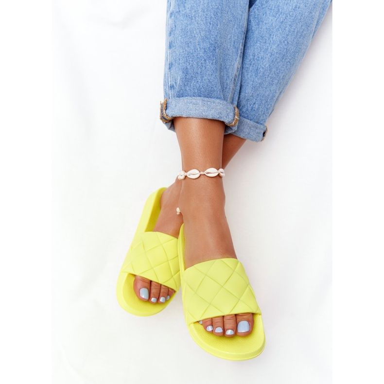 PS1 Women's Rubber Slippers Neon Yellow Let's Swim 1 PS1 Women's Rubber Slippers Neon Yellow Let's Swim 1