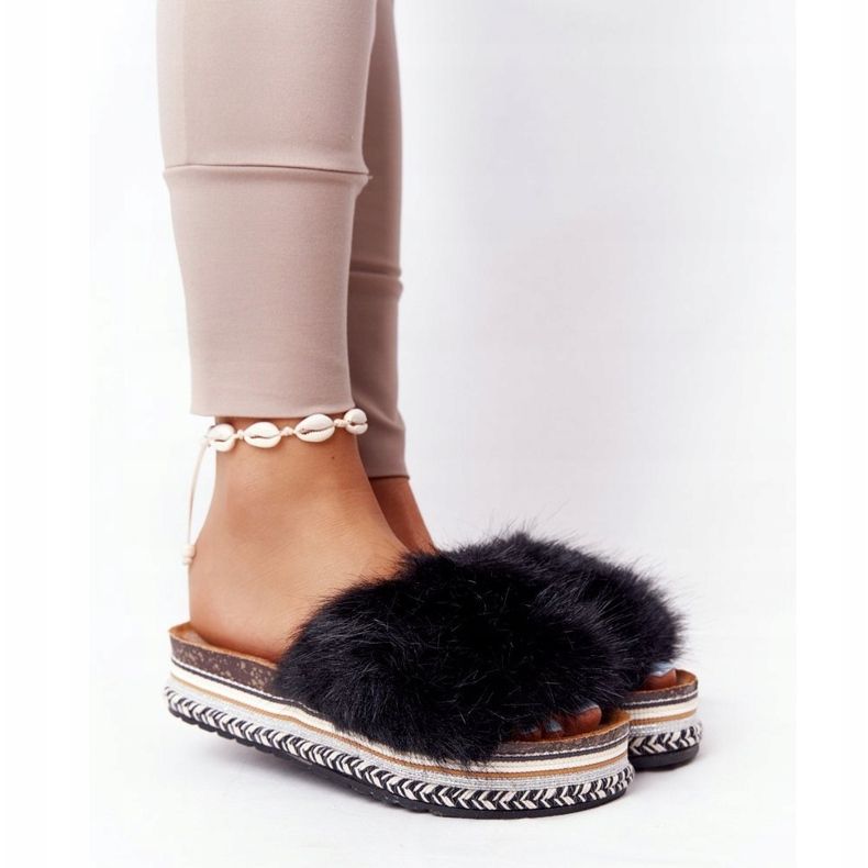 PS1 Black Adventure Platform Slippers with Fur multicolored 1