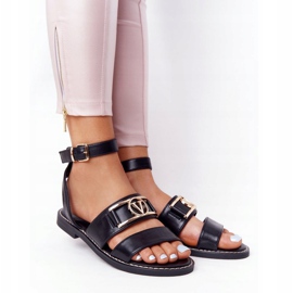 PS1 On Time Black Flat Leather Sandals 2