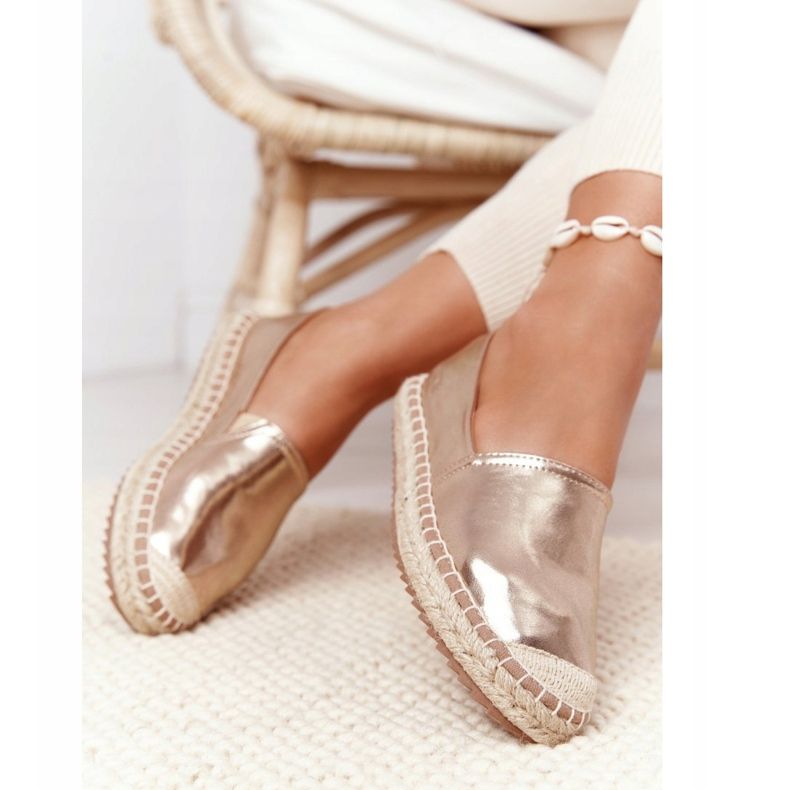 Leather Espadrilles On A Braided Sole Big Star HH274503 Golden 2