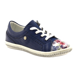 Girls' navy blue leather shoes with flowers 85524 Bartek 1 Girls' navy blue leather shoes with flowers 85524 Bartek 1