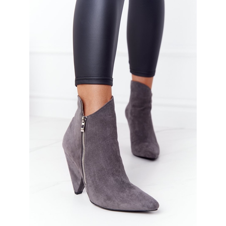Asymmetrical Boots On High Heel Gray Lu Boo grey 2