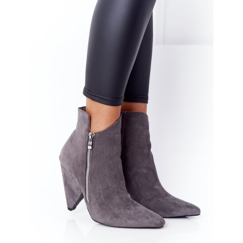 Asymmetrical Boots On High Heel Gray Lu Boo grey 1