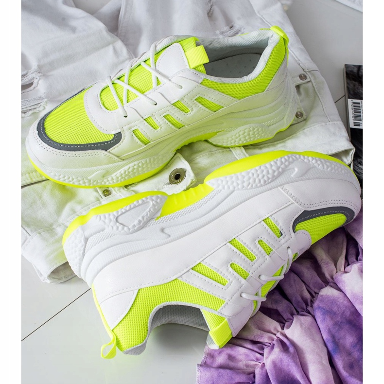 SHELOVET Comfortable Sneakers With Mesh white yellow 1