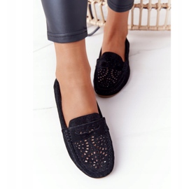 S.Barski Women's Suede Openwork Loafers from S. Bararski Black 1