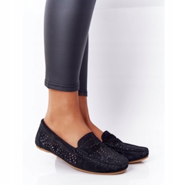 S.Barski Women's Suede Openwork Loafers from S. Bararski Black 2