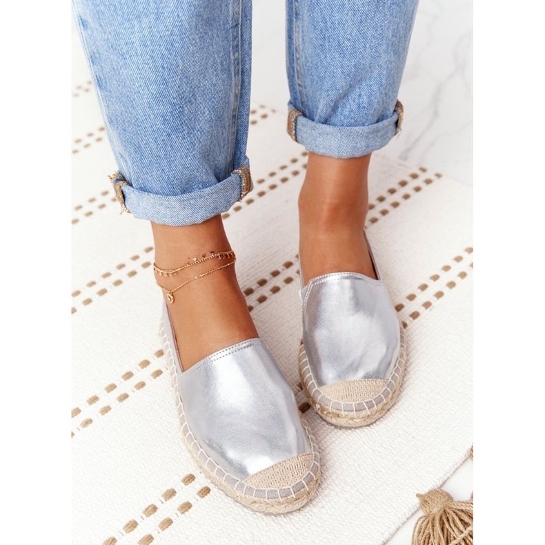 Leather Espadrilles On A Braided Sole Big Star HH274504 Silver 2 Leather Espadrilles On A Braided Sole Big Star HH274504 Silver 2