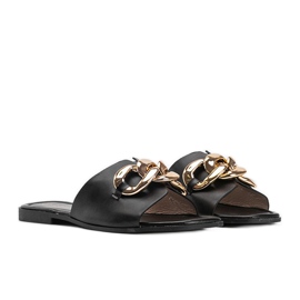 Black slippers with a gold Liberty chain 1