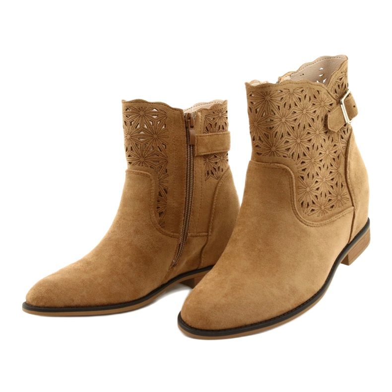 M.Daszyński Women's openwork wedge boots SA168-20 beige 2