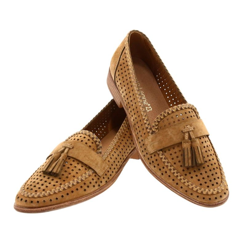 Openwork Suede Loafers Sergio Leone MK735 Camel brown 3