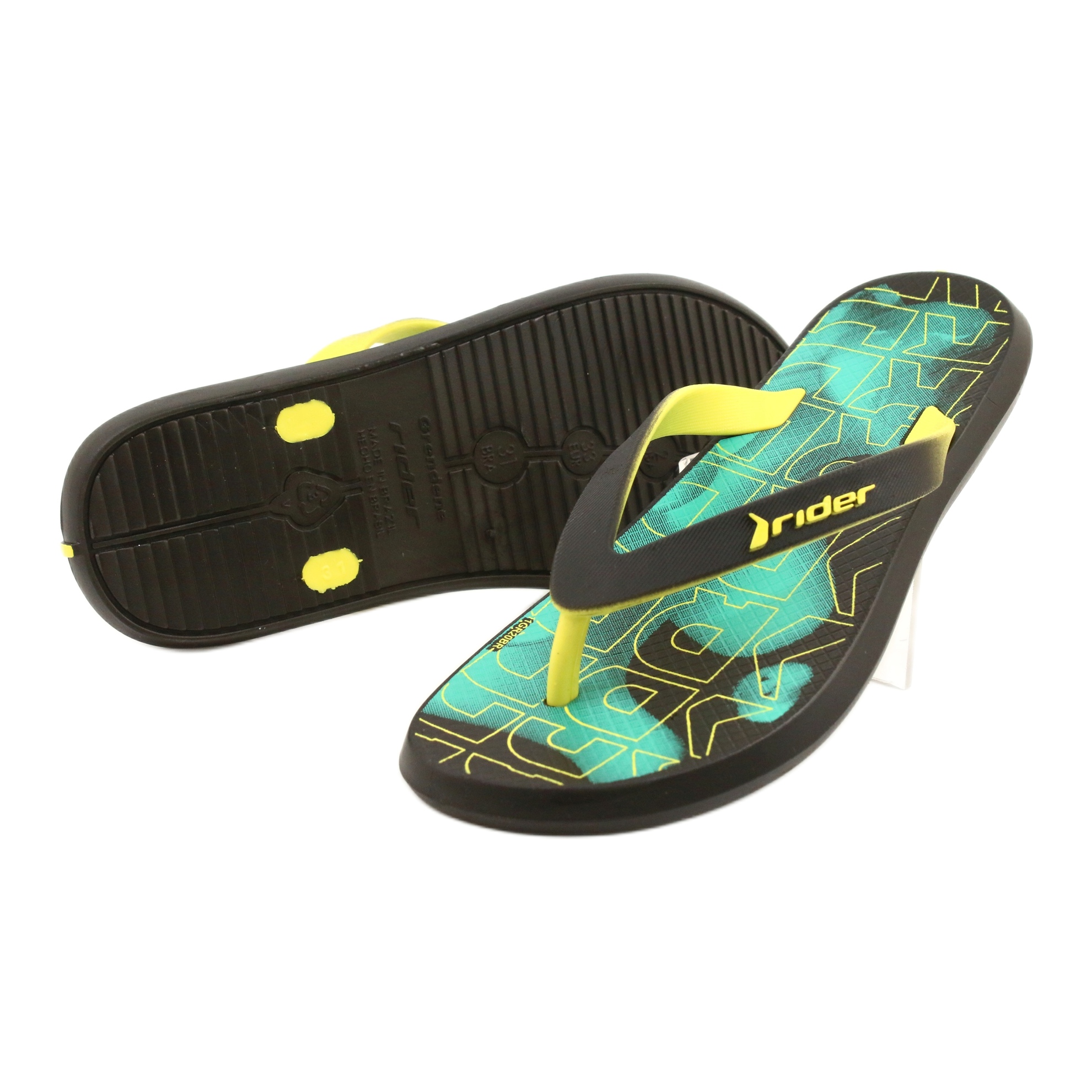 kever passend Zijdelings Black slippers Rider 83062 Energy VIII Kids Azure green yellow - KeeShoes