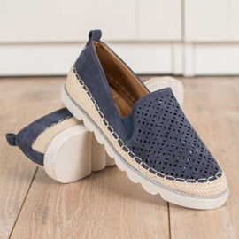SHELOVET Openwork Slipony With Suede navy blue 1