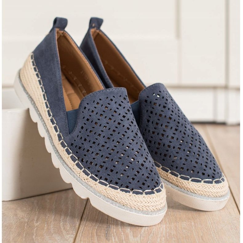 SHELOVET Openwork Slipony With Suede navy blue 2