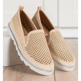 SHELOVET Openwork Slipons With Crystals beige 1