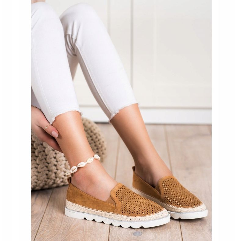 SHELOVET Openwork Slipons With Crystals brown 1