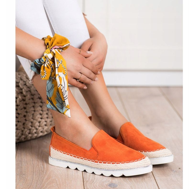 SHELOVET Suede Slipons For Spring orange 1