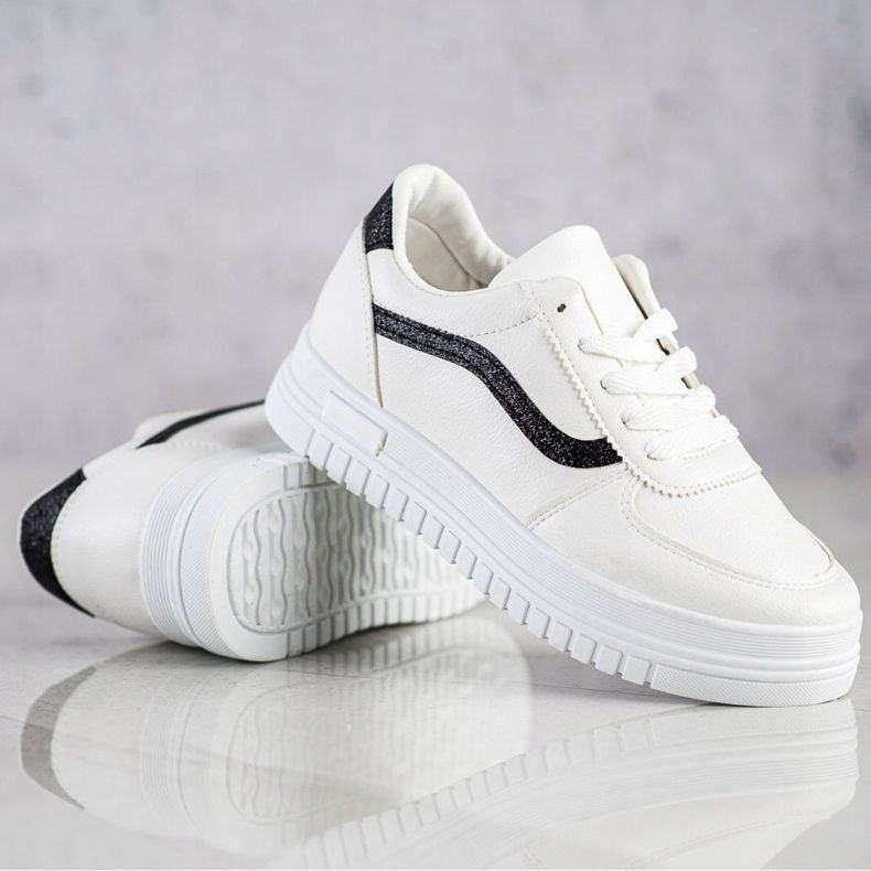 SHELOVET White Sneakers With Glitter Insert 1