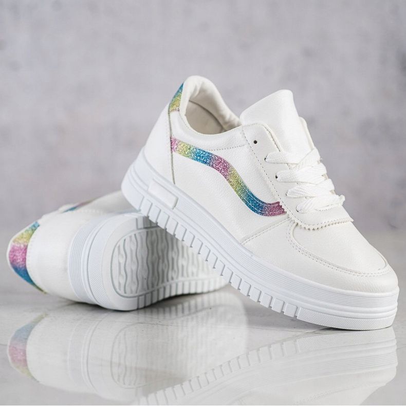 SHELOVET White Sneakers With Glitter Insert 2