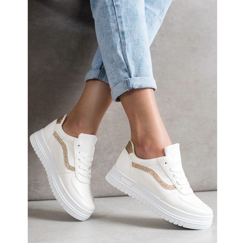 SHELOVET White Sneakers With Glitter Insert 2