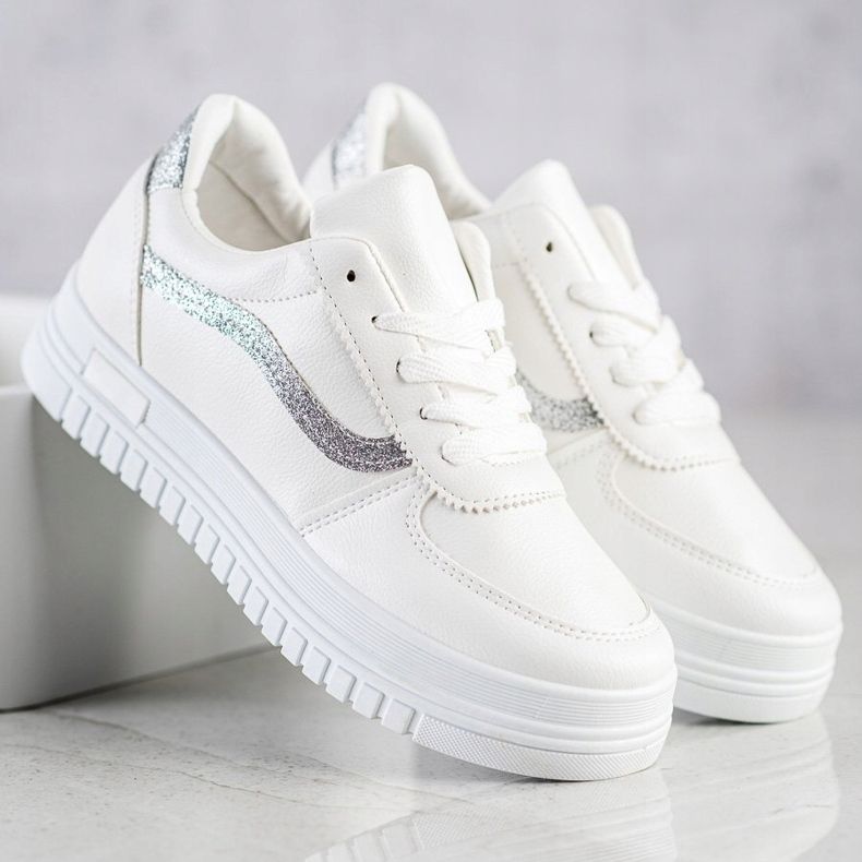 SHELOVET White Sneakers With Glitter Insert 1