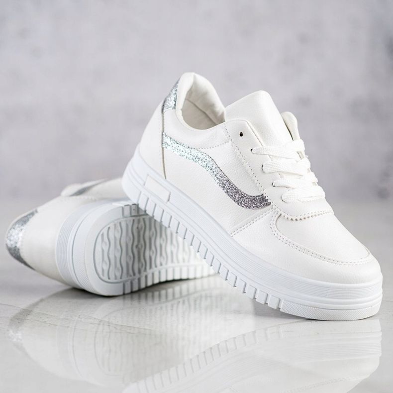 SHELOVET White Sneakers With Glitter Insert 2