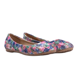 Shiny blue ballerinas with flowers Luz 1