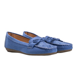 Blue moccasins with an openwork Maura pattern 1