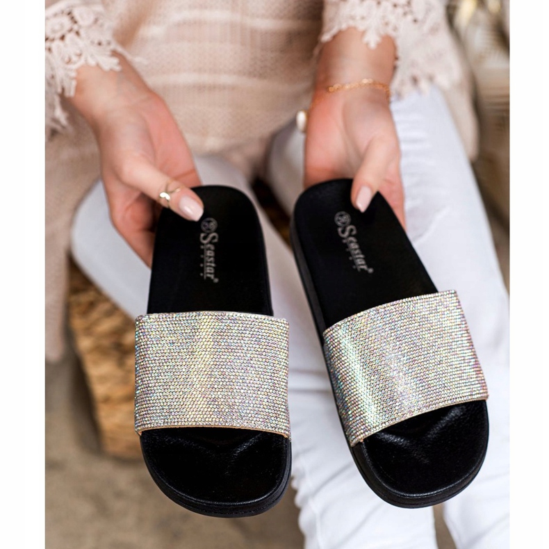 Seastar Slippers With Crystals black silver 1