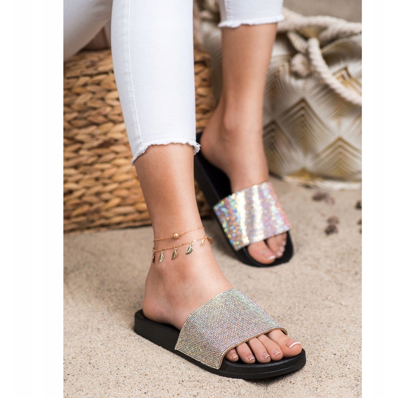 Seastar Slippers With Crystals black silver 2