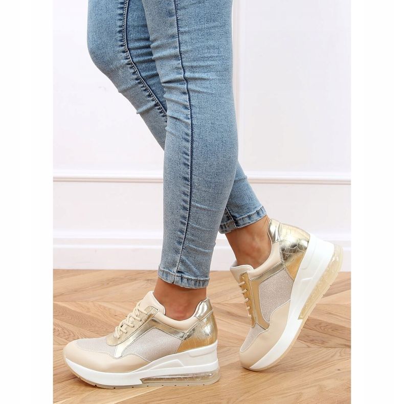 Sports shoes on a hidden wedge beige and gold RQ288 Beige golden 1