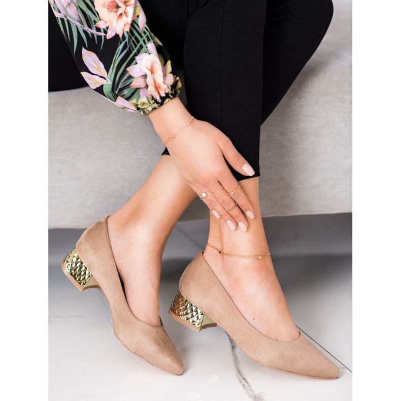 Filippo Beige Pumps With A Gold Heel 1