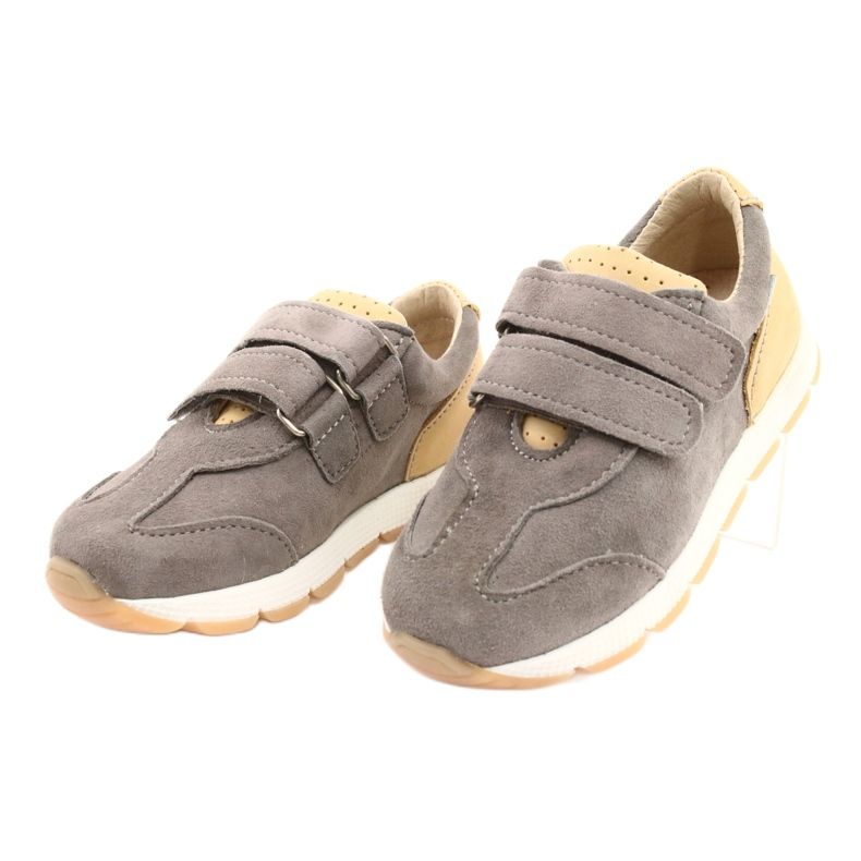 Leather Boys Casual Shoes Mazurek 1362 Velcro brown yellow 1
