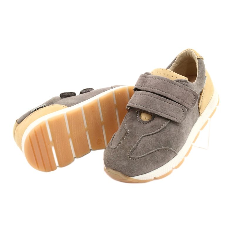 Leather Boys Casual Shoes Mazurek 1362 Velcro brown yellow 2