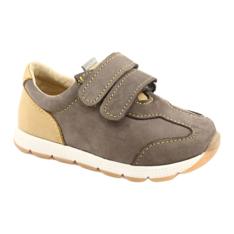 Leather Boys Casual Shoes Mazurek 1362 Velcro brown yellow 5